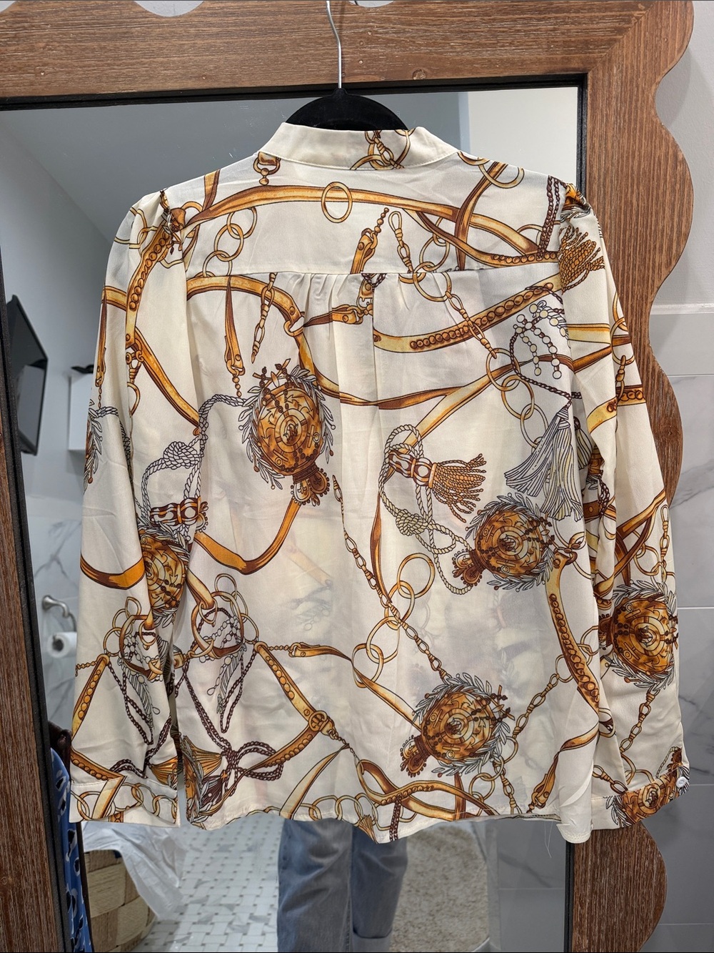 Gold & Cream Chain Print Button-Up Blouse - Picture 2 of 2